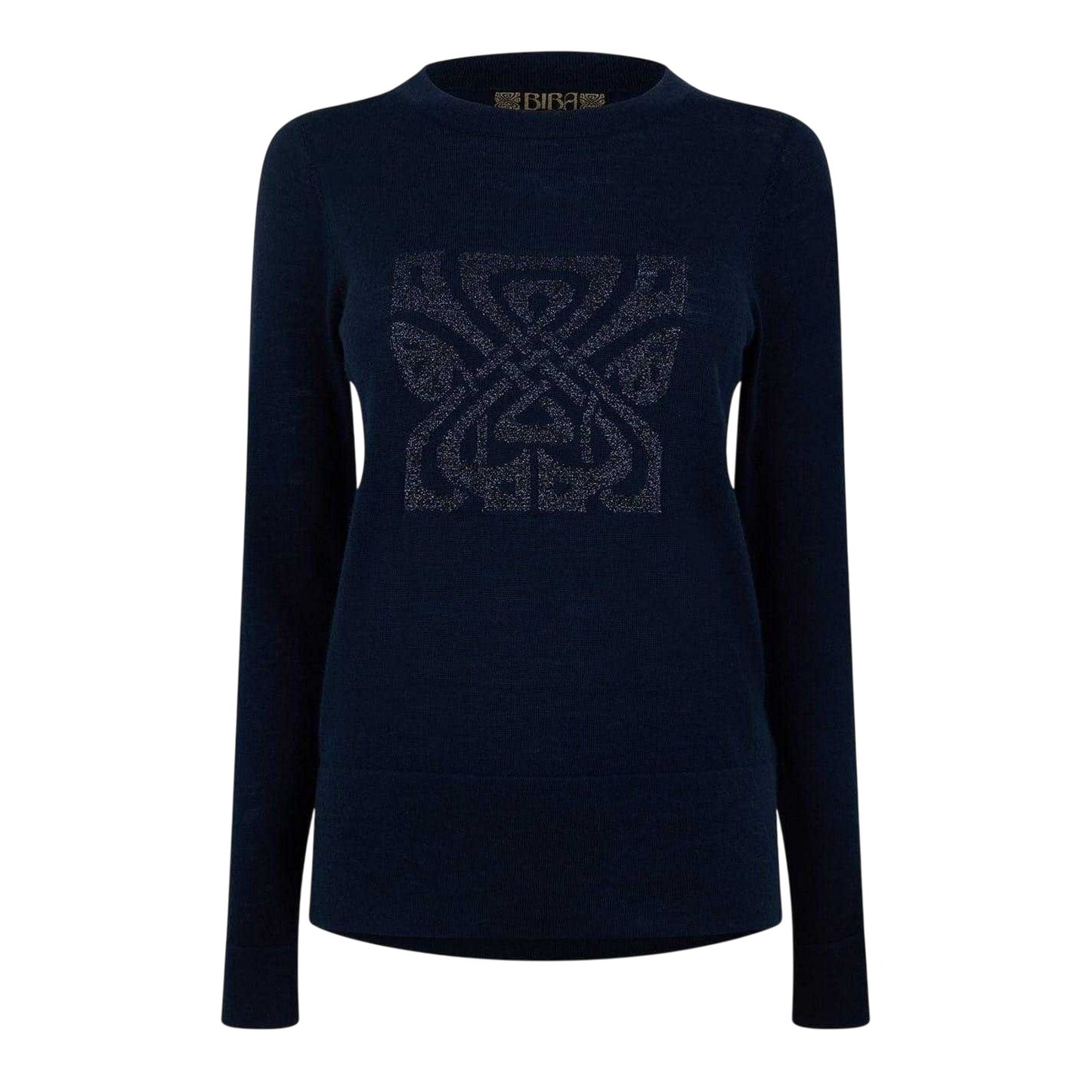 Navy - Front - Biba Womens-Ladies Logo Merino Wool Jumper