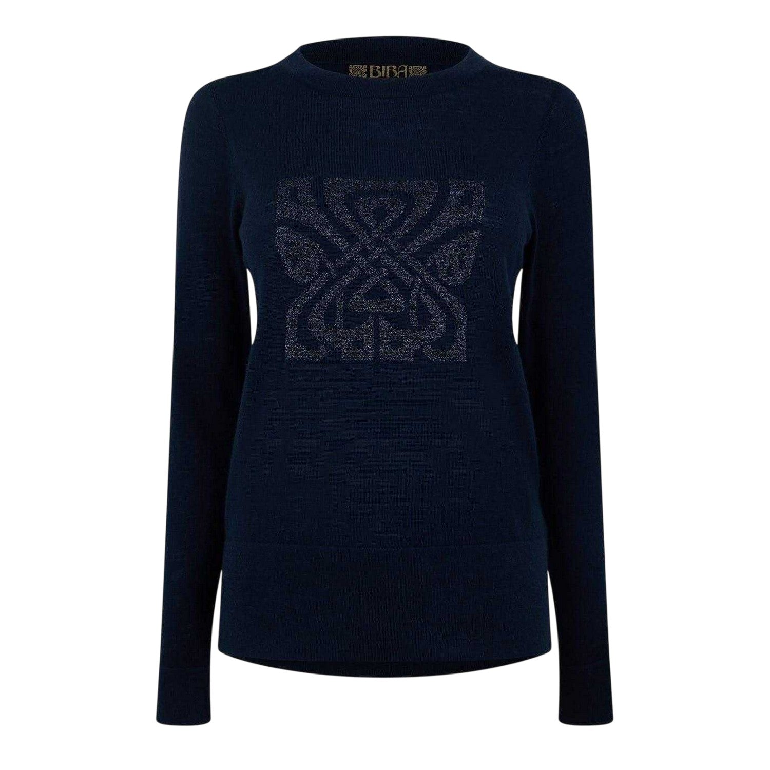 Navy - Front - Biba Womens-Ladies Logo Merino Wool Jumper