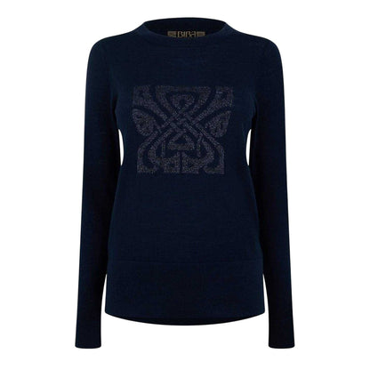 Navy - Front - Biba Womens-Ladies Logo Merino Wool Jumper