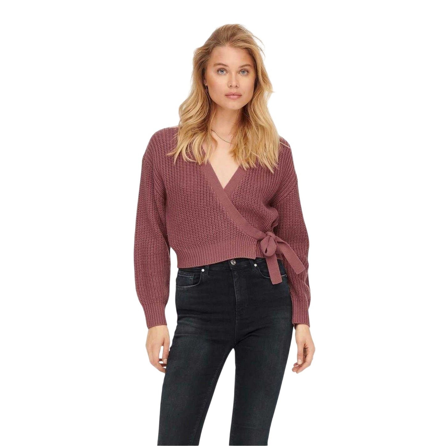 Rose - Front - Only Womens-Ladies Cropped V Neck Cardigan