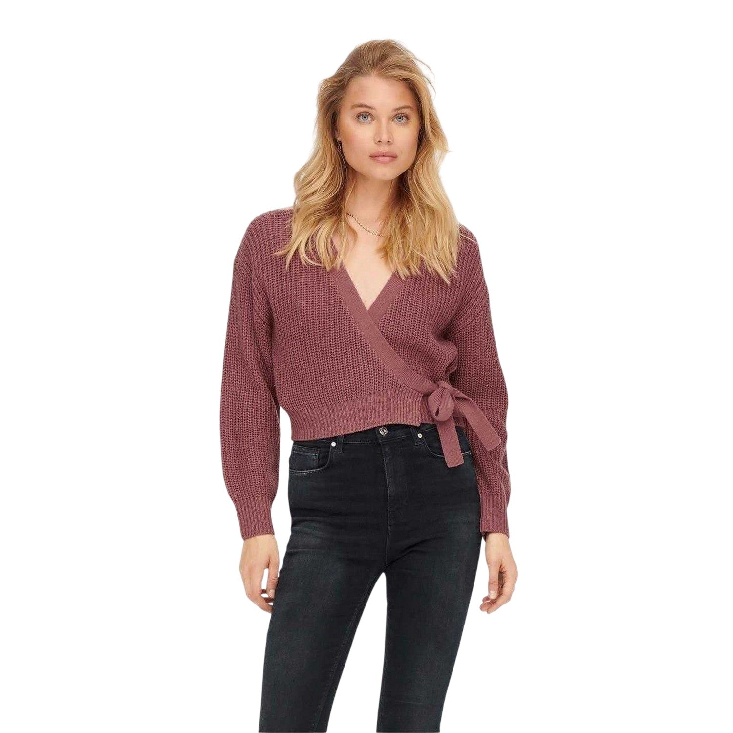 Rose - Front - Only Womens-Ladies Cropped V Neck Cardigan