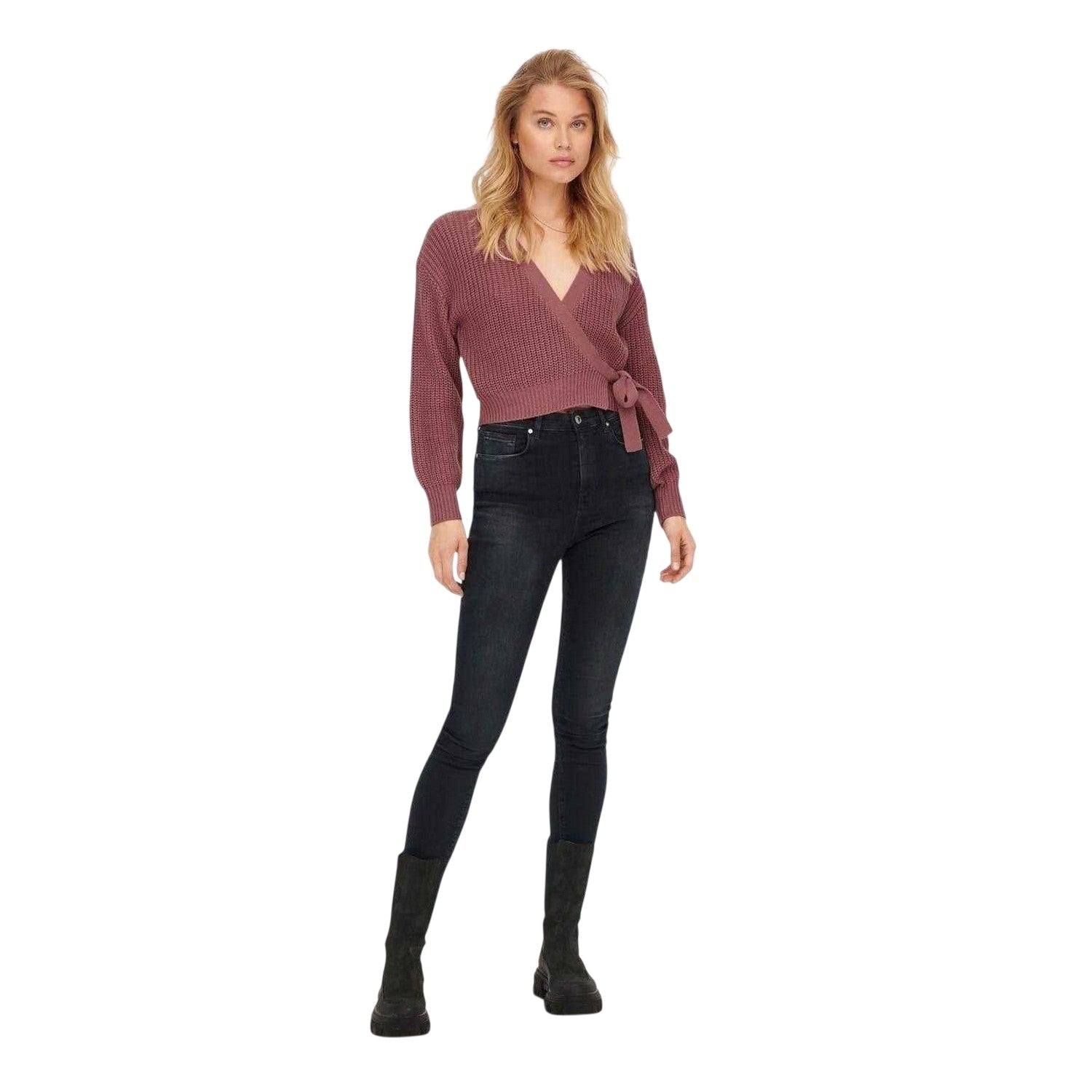 Rose - Side - Only Womens-Ladies Cropped V Neck Cardigan