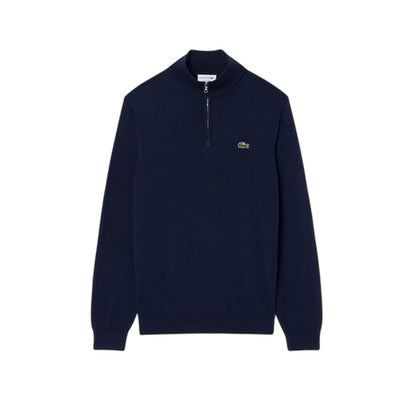 Navy - Front - Lacoste Mens Quarter Zip Casual Jumper