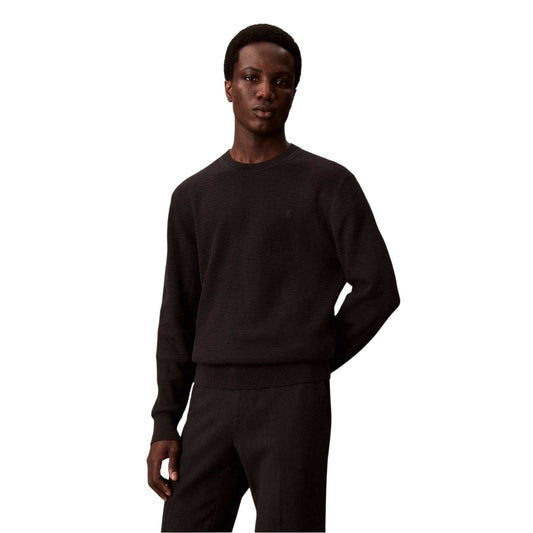Black - Front - Calvin Klein Mens Waffle Knit Jumper