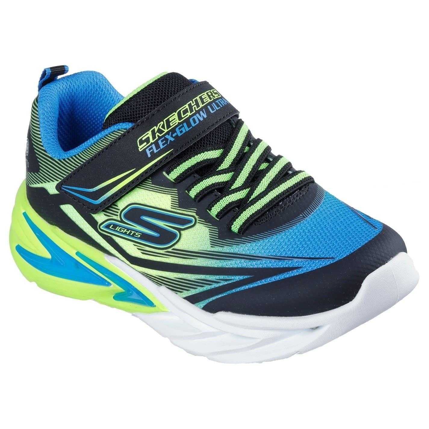 Black-Blue - Pack Shot - Skechers Boys Flex-GlowUltra Light Up Trainers