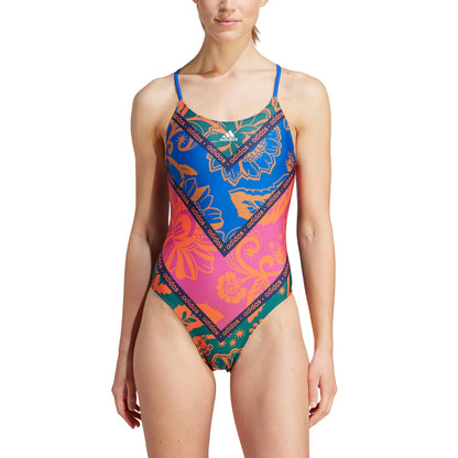 Navy - Side - Adidas Womens-Ladies Floral Pattern One Piece Swimsuit