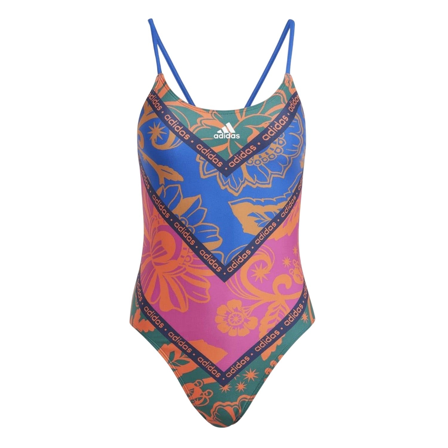 Navy - Front - Adidas Womens-Ladies Floral Pattern One Piece Swimsuit