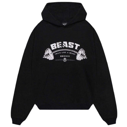 Black - Front - BEAST Mens Graphic Print Relaxed Fit Pullover Hoodie