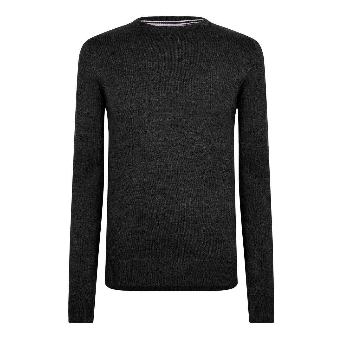 Dark Charcoal - Front - Brave Soul Mens Flat Knit Crew Neck Jumper
