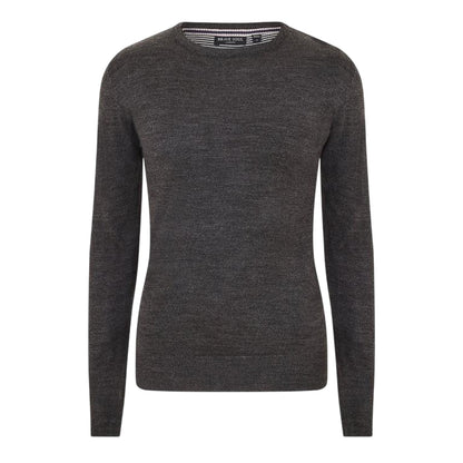 Dark Charcoal Marl - Front - Brave Soul Mens Flat Knit Crew Neck Jumper
