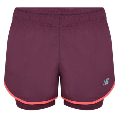 Mauve-Coral - Front - New Balance Womens-Ladies 2 in 1 Running Shorts