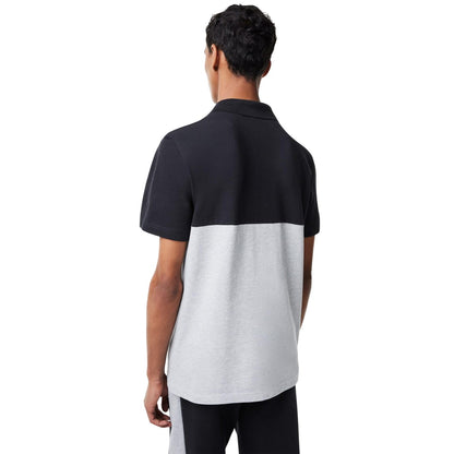 Grey-Black - Back - Lacoste Mens Colour Block Cotton Stretch Regular Polo Shirt