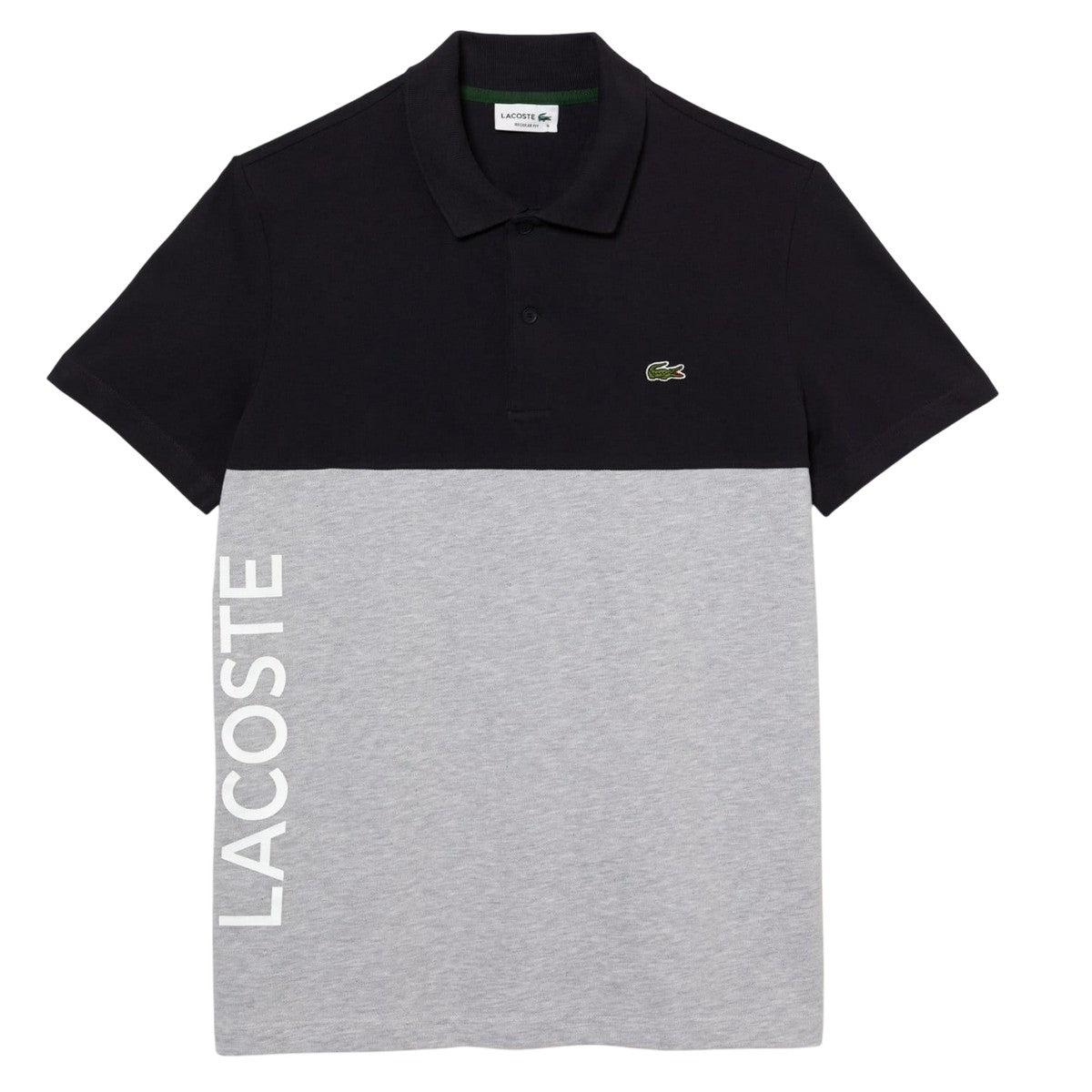 Grey-Black - Front - Lacoste Mens Colour Block Cotton Stretch Regular Polo Shirt