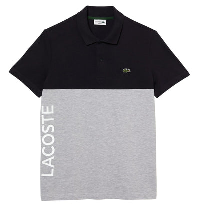 Grey-Black - Front - Lacoste Mens Colour Block Cotton Stretch Regular Polo Shirt