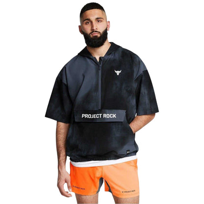 Grey - Side - Under Armour Mens Project Rock Short-Sleeved Hoodie