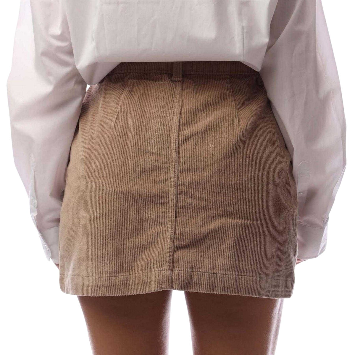 Beige - Back - Only Womens-Ladies Amazing Corduroy High Waist Mini Skirt