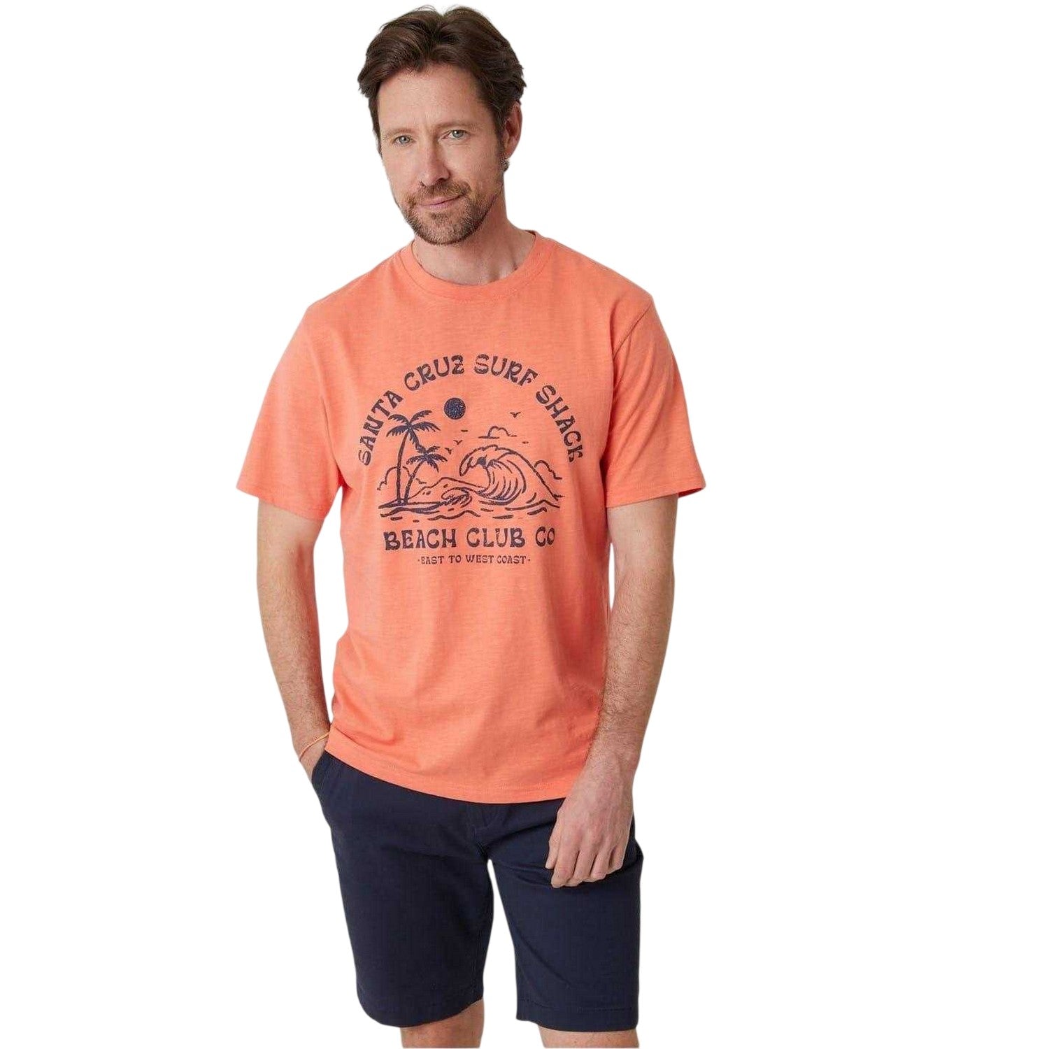 Coral - Front - Saltwell Mens Portrush Crew Neck Regular T-Shirt