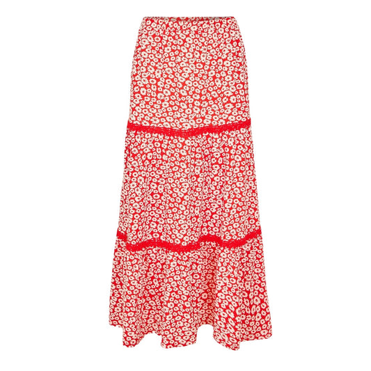 Red - Front - Threadbare Womens-Ladies Aubrie Floral Regular Maxi Skirt