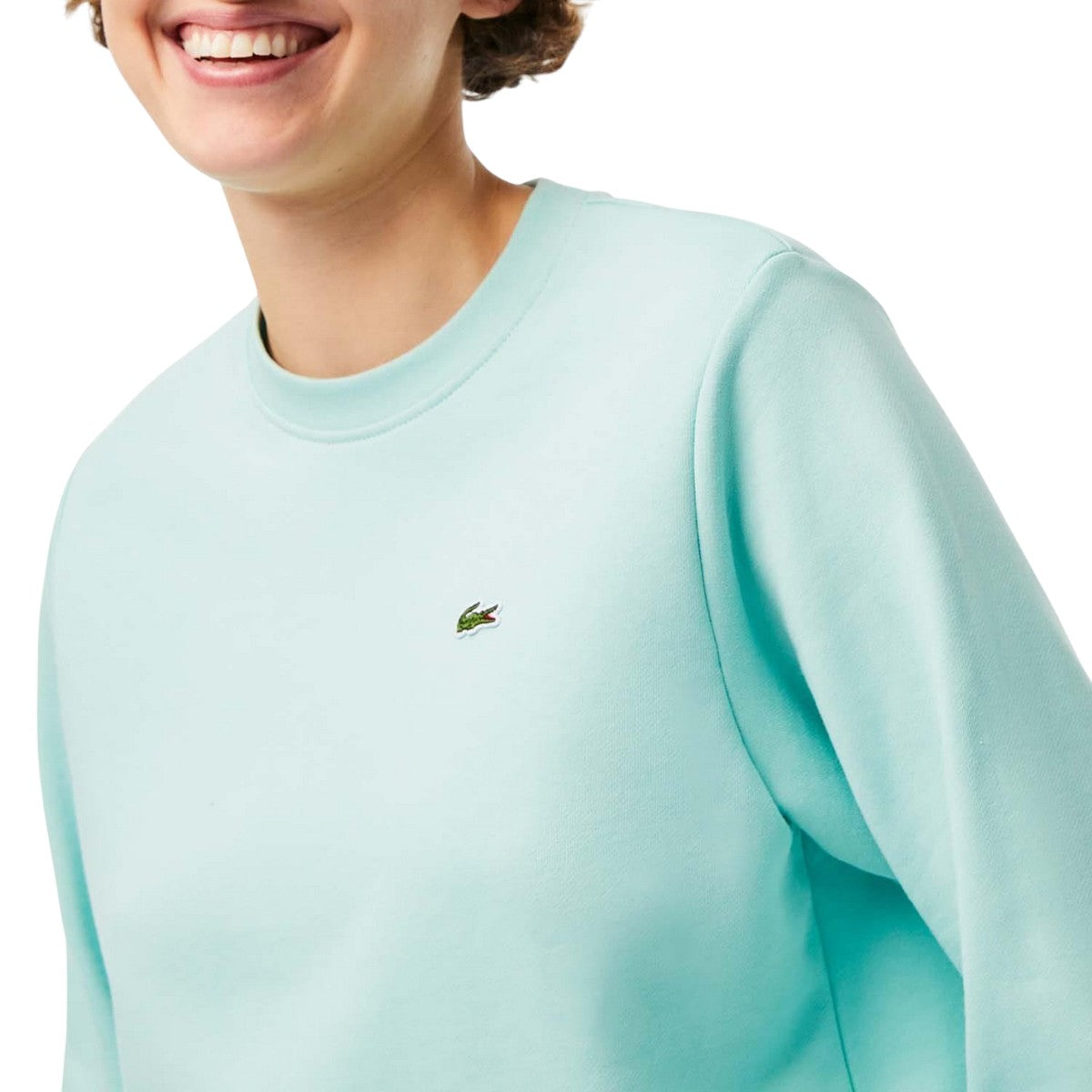 Green - Side - Lacoste Womens-Ladies Fleece Crew Neck Relaxed Fit Sweatshirt