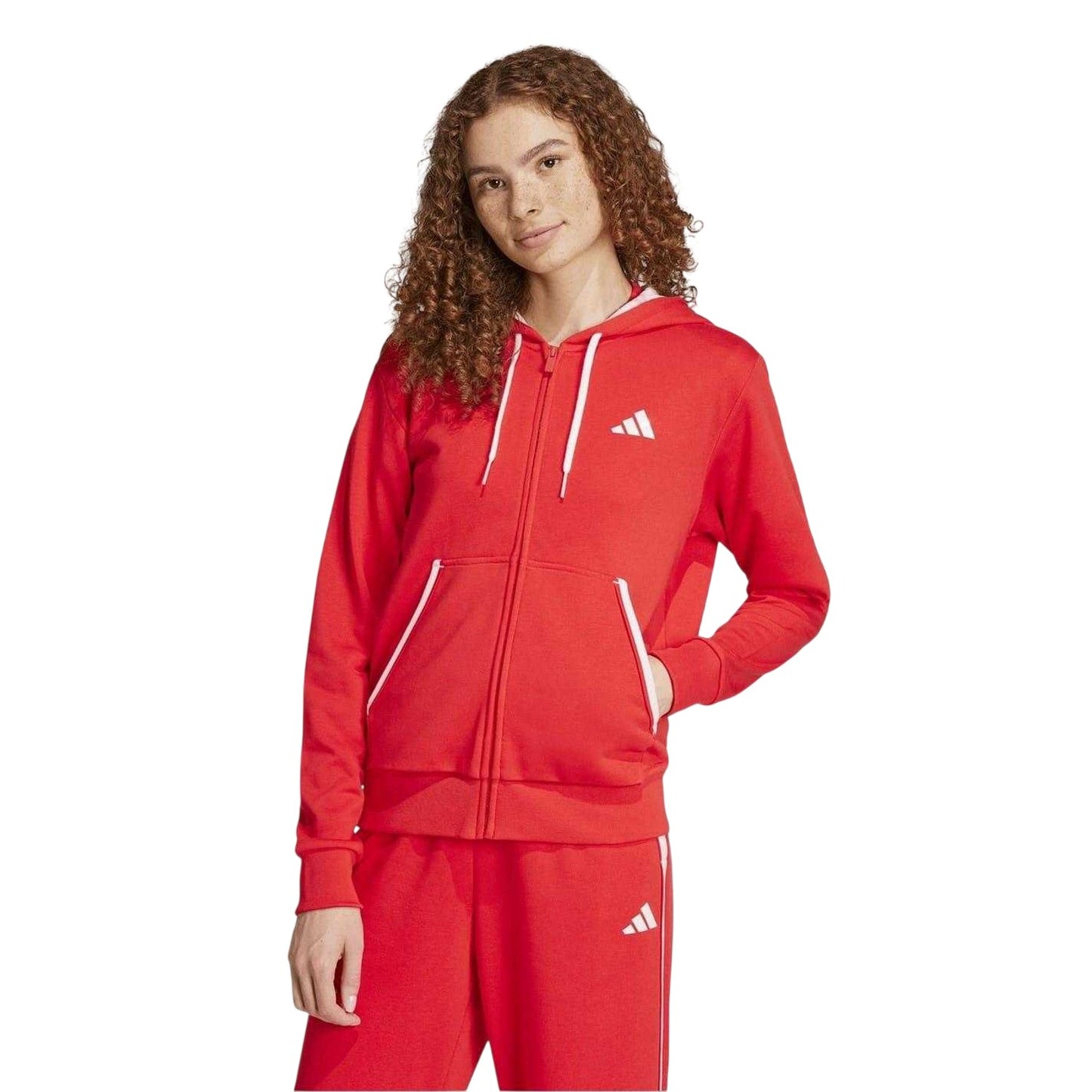 Ruby Red - Side - Adidas Womens-Ladies Essential French Terry Full Zip Hoodie