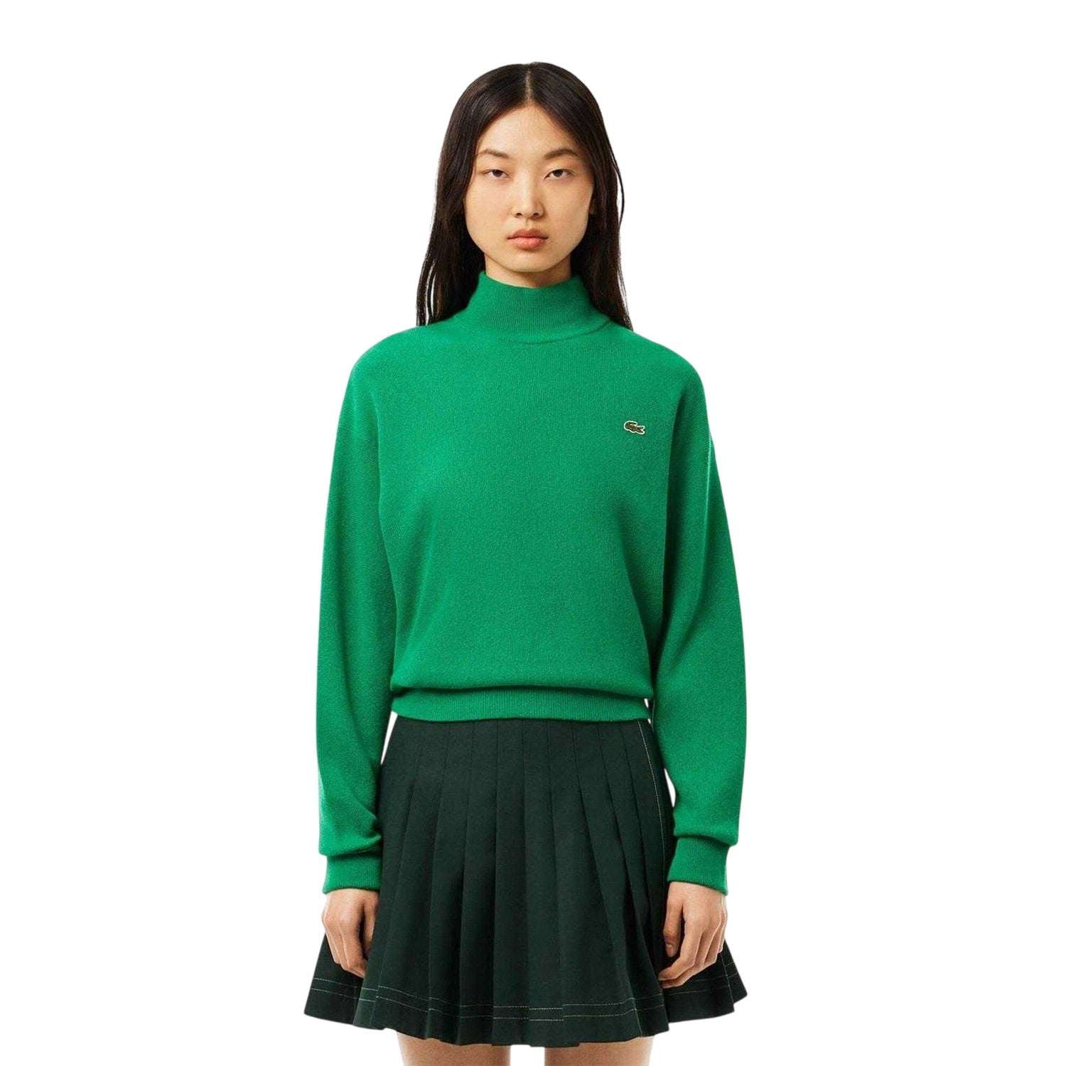 Green - Side - Lacoste Womens-Ladies Carded High-Neck Large Fit Jumper
