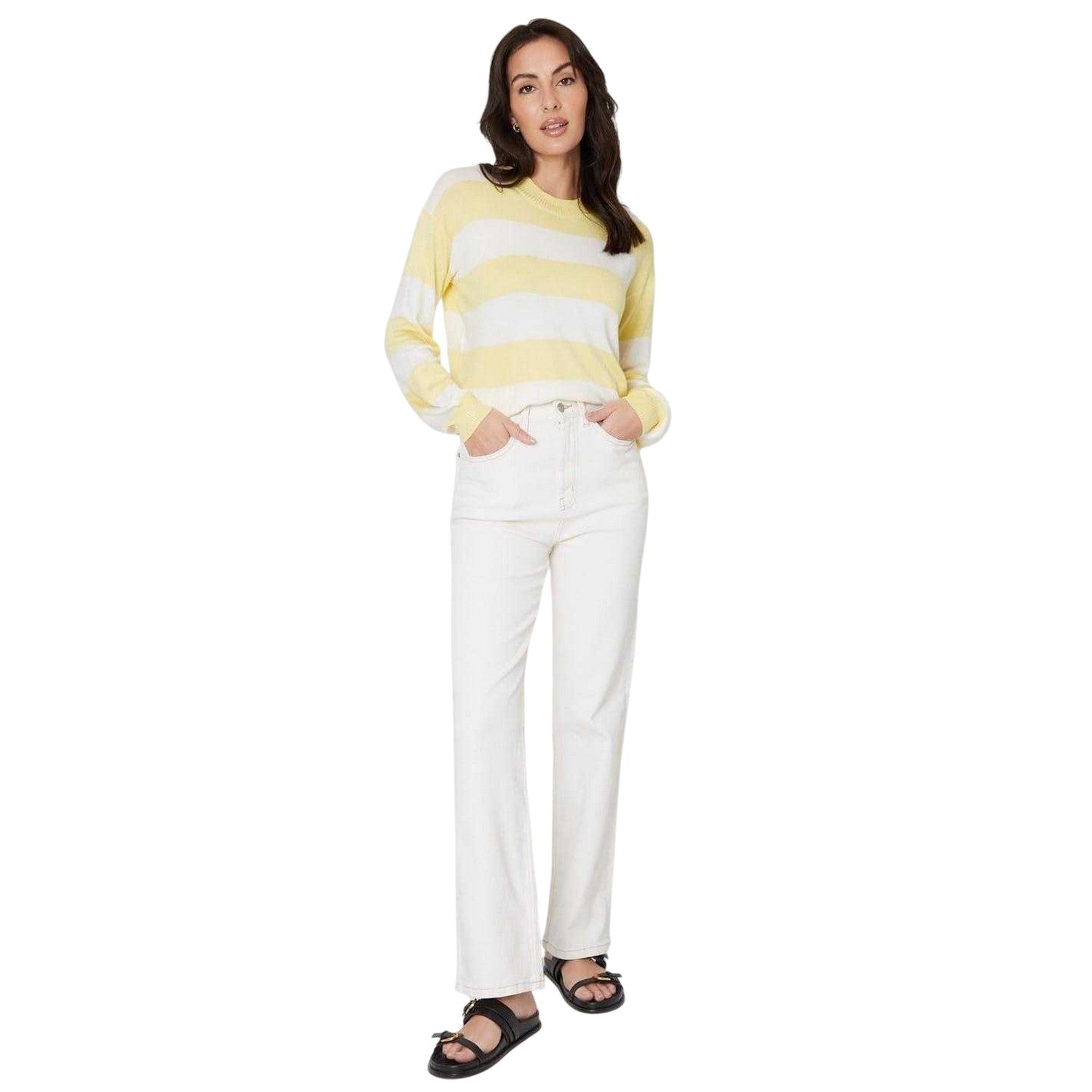 Lemon - Side - Be You Womens-Ladies Stripe Crew Neck Sweater Top