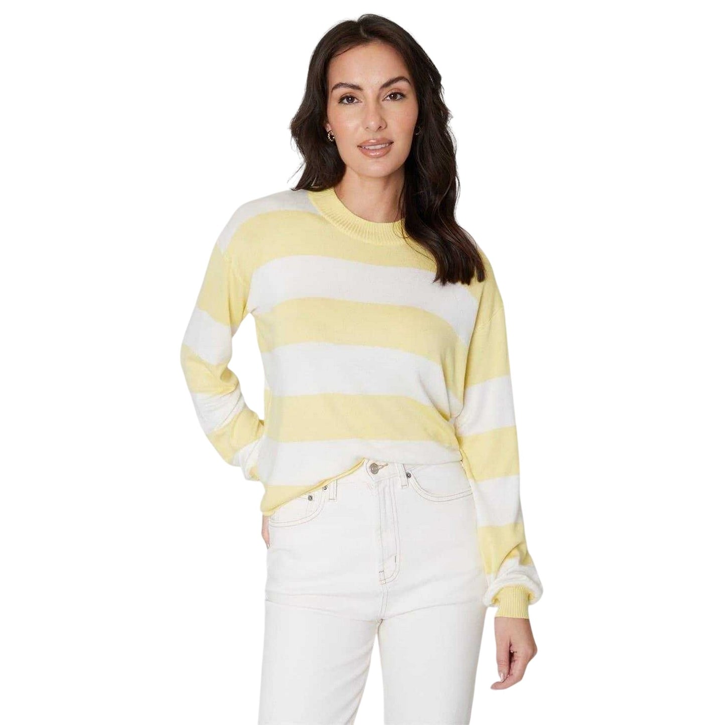 Lemon - Front - Be You Womens-Ladies Stripe Crew Neck Sweater Top