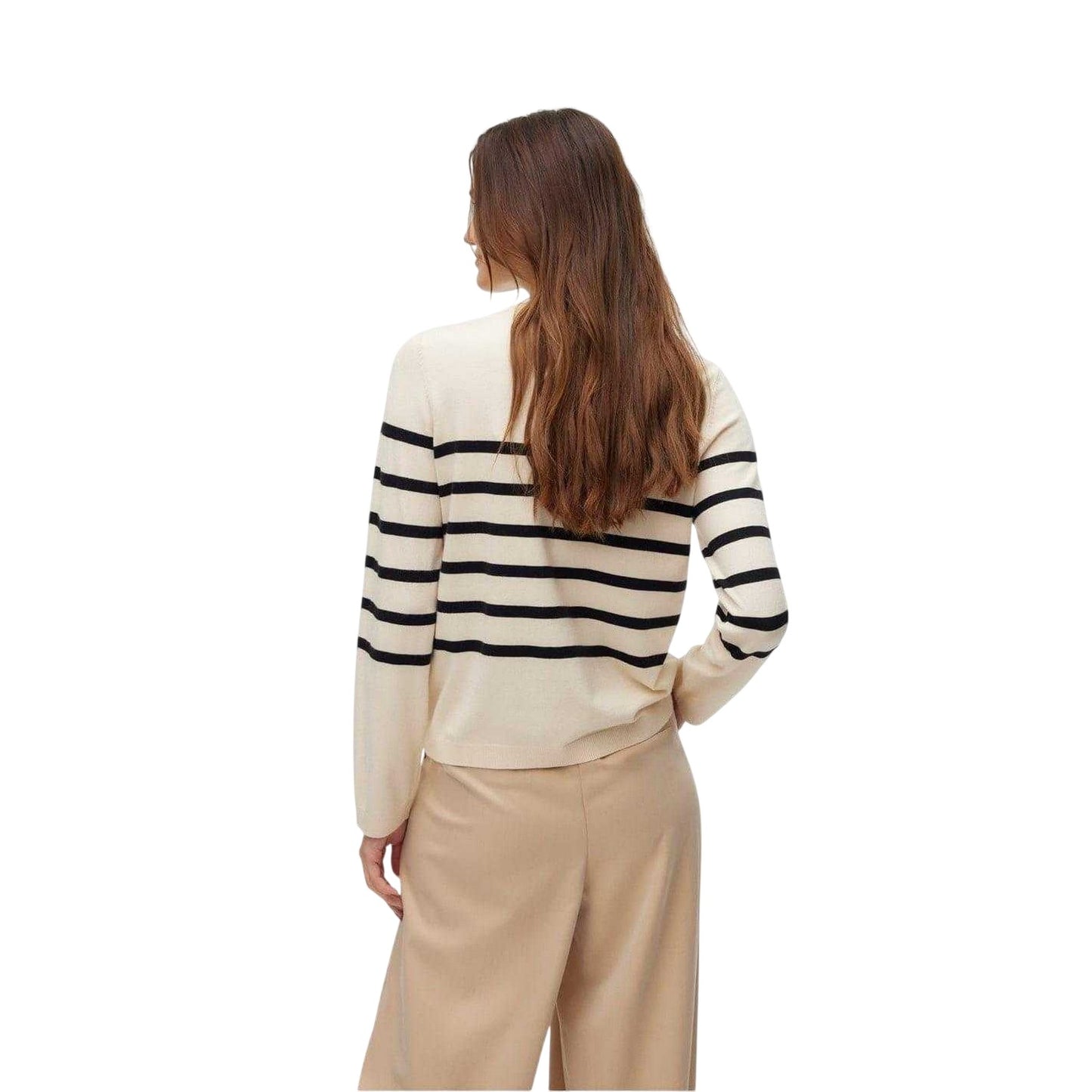 Birch-Black - Back - Vero Moda Womens-Ladies Saba Stripe Crew Neck Pullover