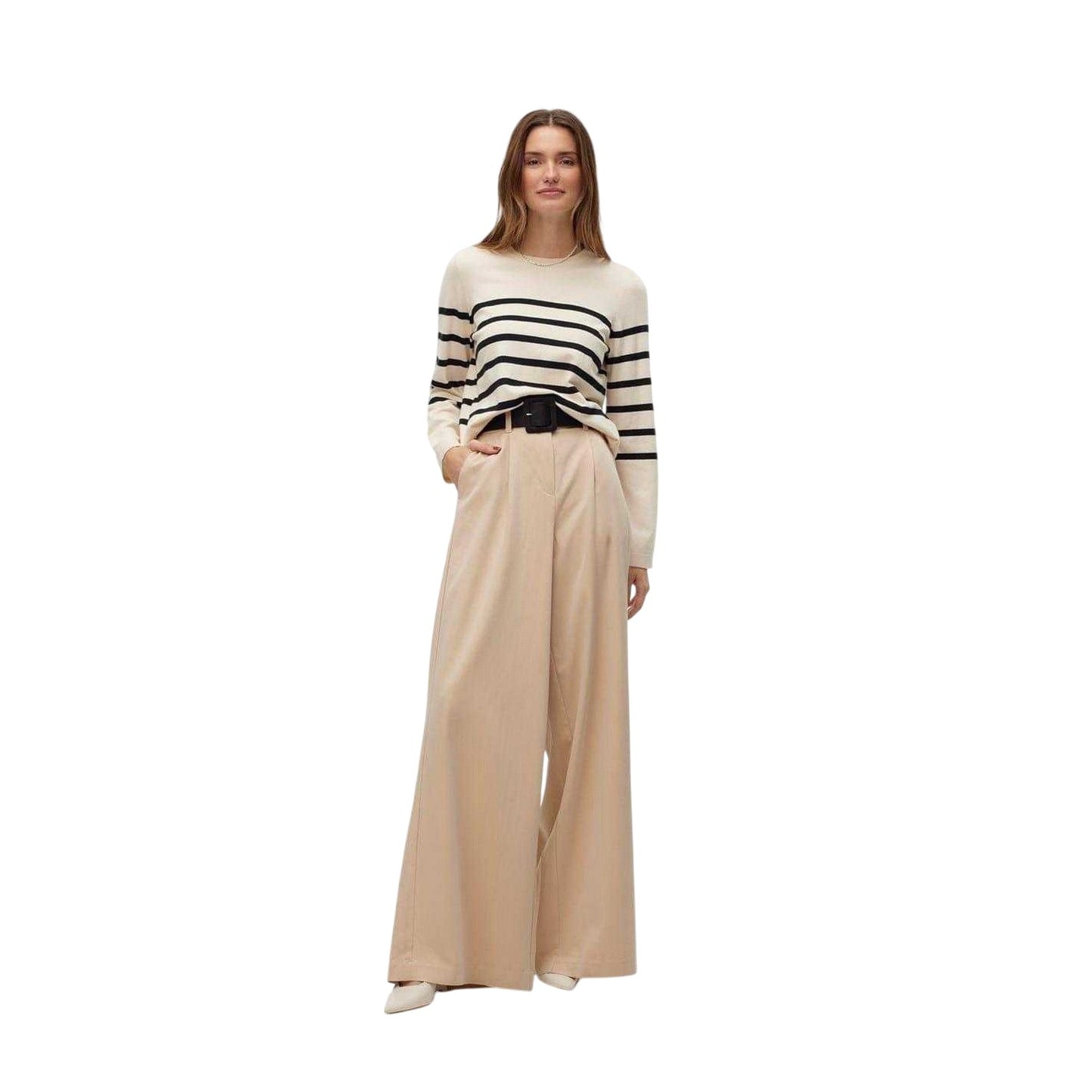 Birch-Black - Side - Vero Moda Womens-Ladies Saba Stripe Crew Neck Pullover