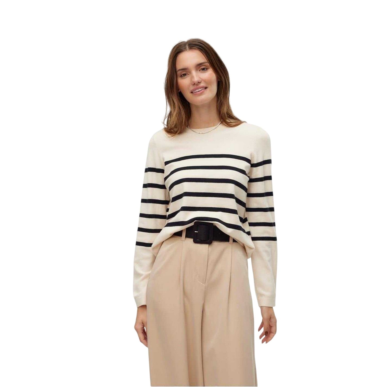 Birch-Black - Front - Vero Moda Womens-Ladies Saba Stripe Crew Neck Pullover