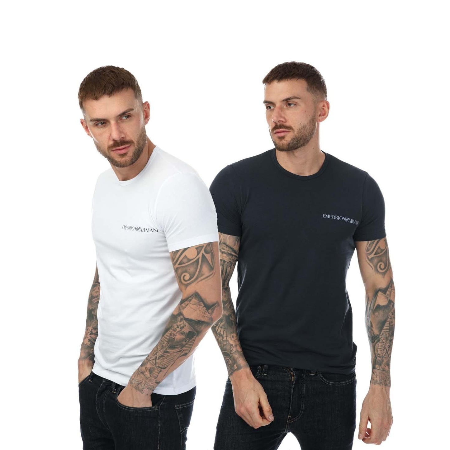 White-Black - Front - Emporio Armani Mens Underwear Logo T-Shirt (Pack of 2)