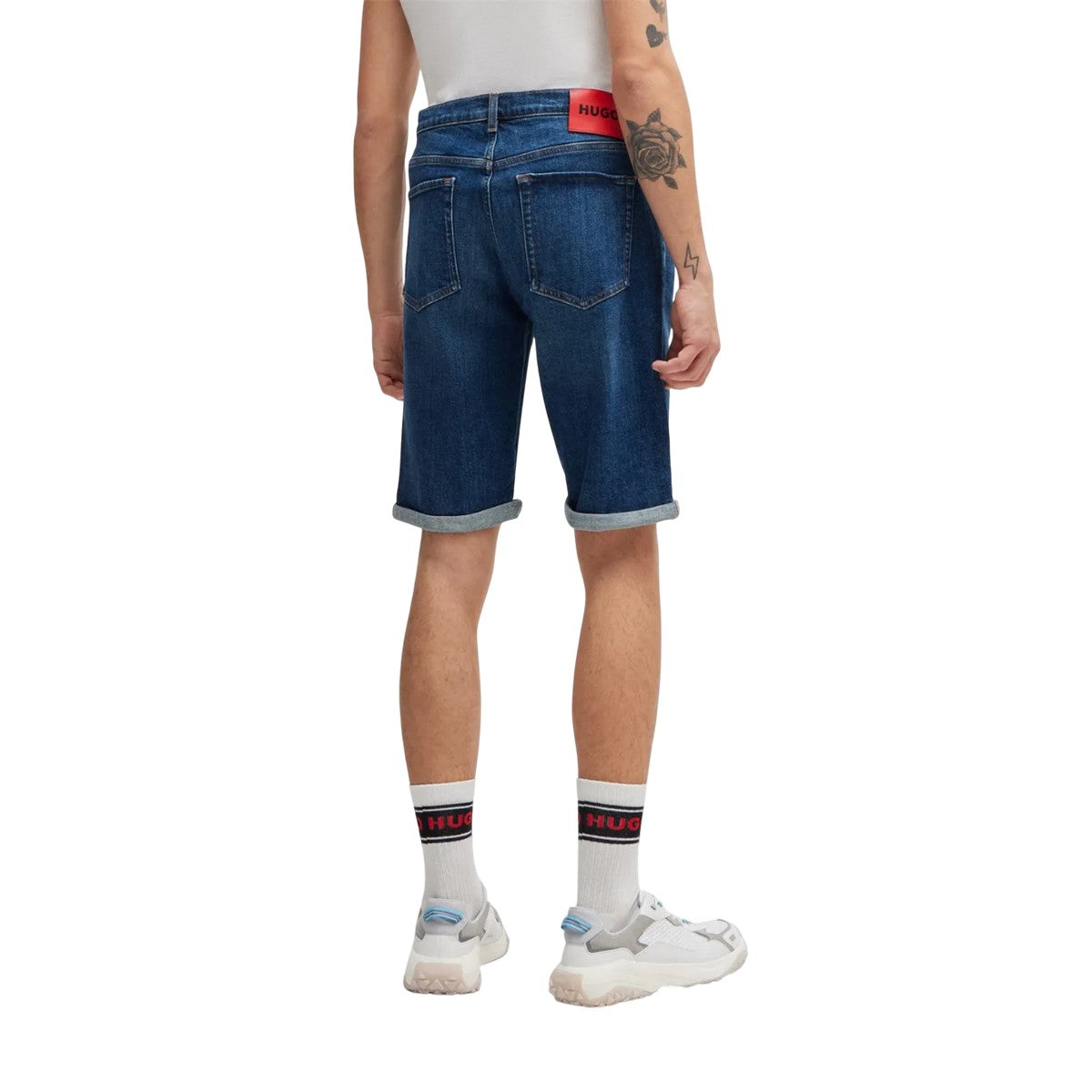 Blue - Side - Hugo Mens 634-S Tapered Jean Shorts