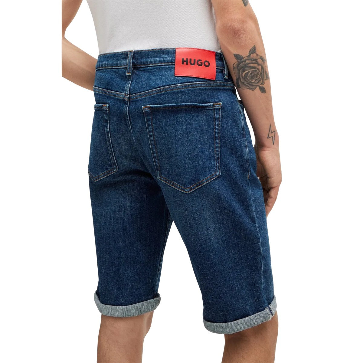 Blue - Back - Hugo Mens 634-S Tapered Jean Shorts