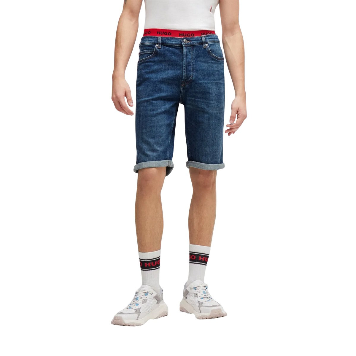Blue - Front - Hugo Mens 634-S Tapered Jean Shorts