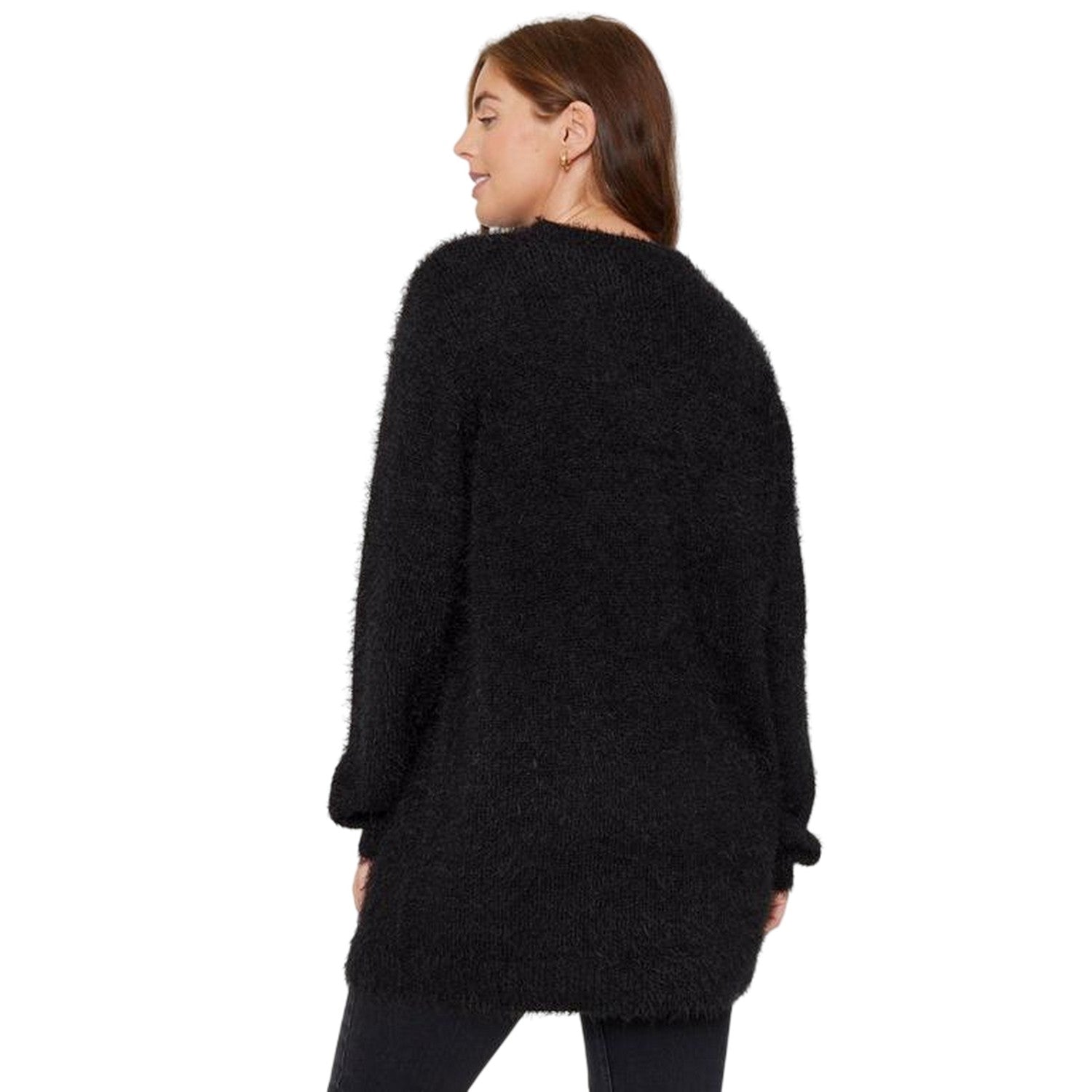 Black - Back - Be You Womens-Ladies Fluffy Relaxed Fit Sweater Top