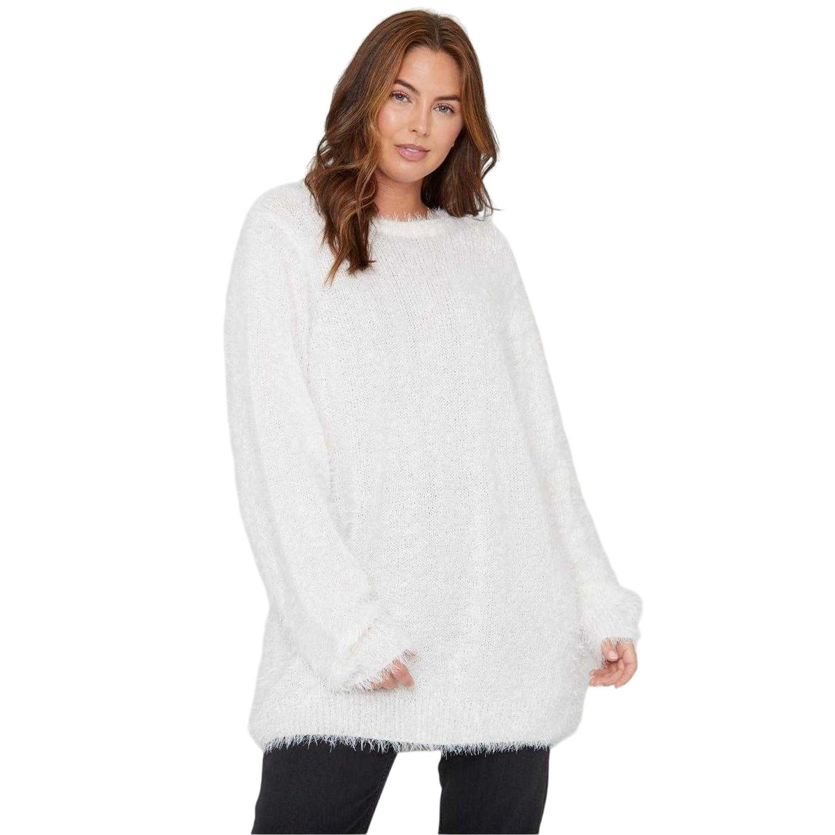 Cream - Front - Be You Womens-Ladies Fluffy Relaxed Fit Sweater Top