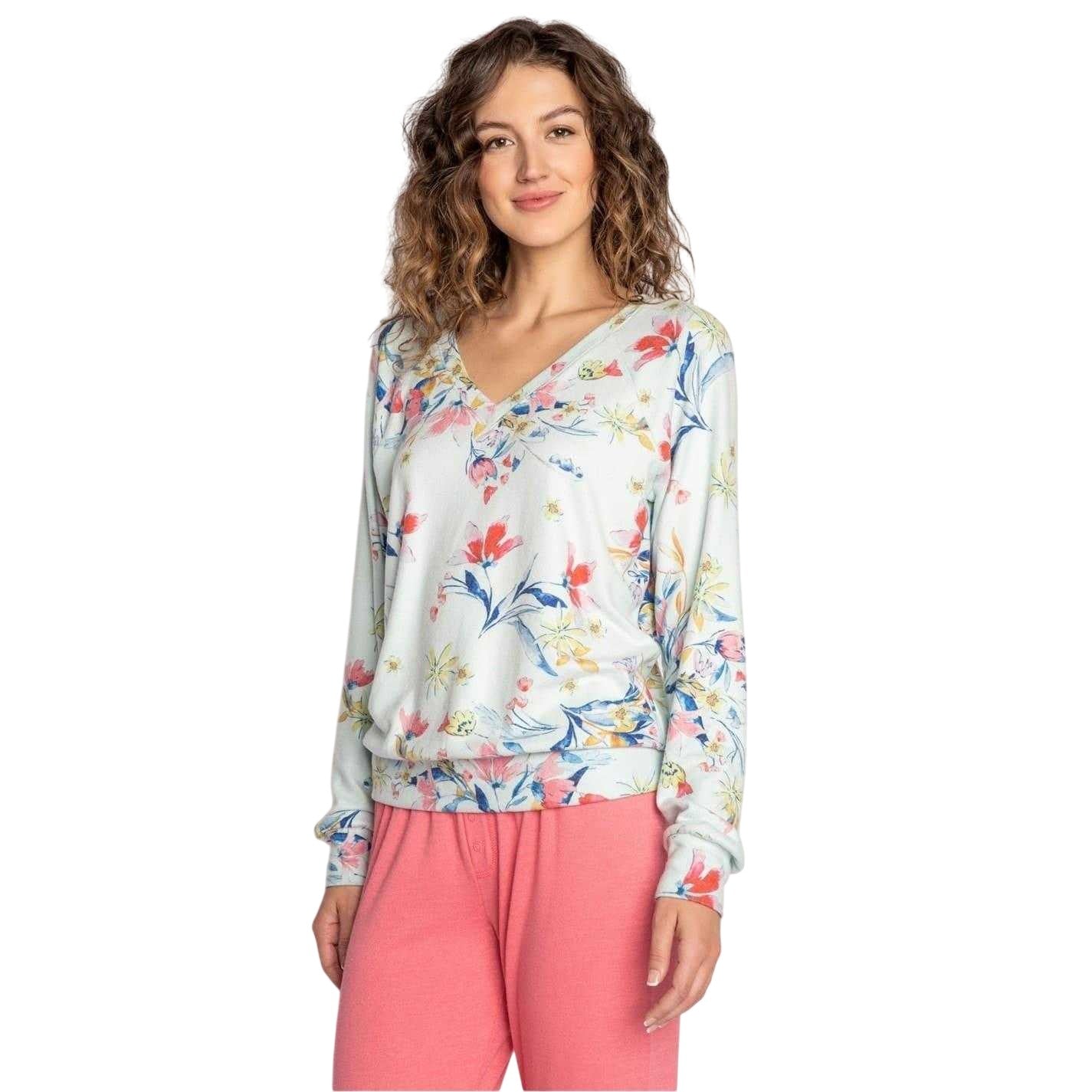 Multicoloured - Front - PJ Salvage Womens-Ladies Budding Floral Long-Sleeved T-Shirt