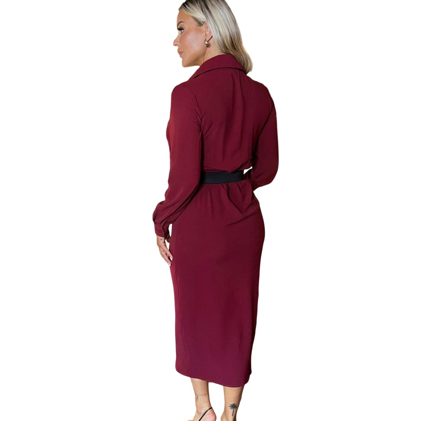 Wine - Back - AX Paris Womens-Ladies Polyester Belted Wrap Dress