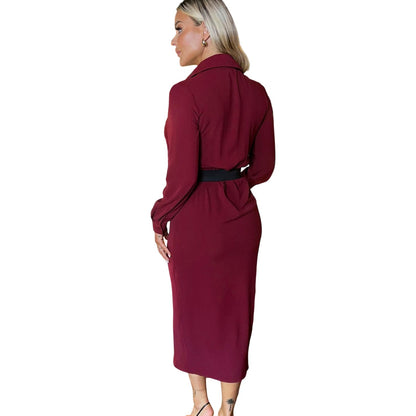 Wine - Back - AX Paris Womens-Ladies Polyester Belted Wrap Dress