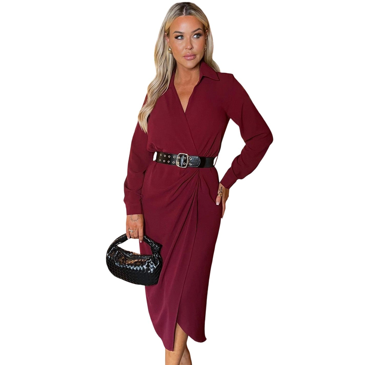 Wine - Front - AX Paris Womens-Ladies Polyester Belted Wrap Dress