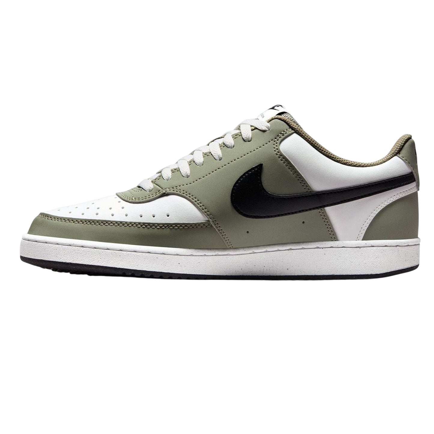 Grey Sage-Black-White - Side - Nike Mens Vision Low Leather Trainers