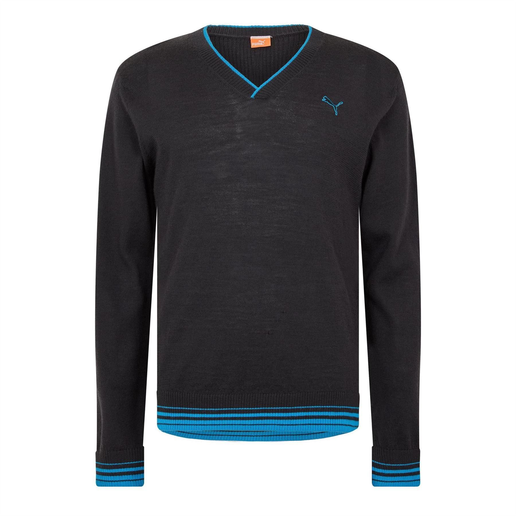 Black - Front - Puma Mens Contrast Tipped V Neck Sweater Top