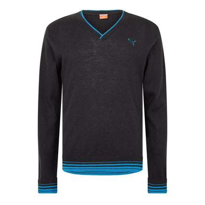 Black - Front - Puma Mens Contrast Tipped V Neck Sweater Top