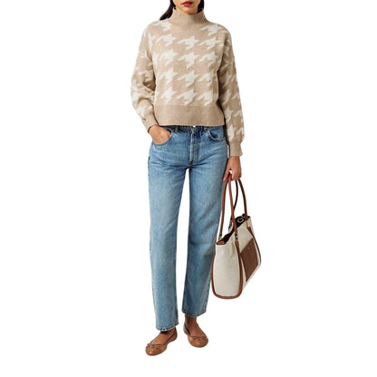 Mink - Pack Shot - Vero Moda Womens-Ladies Houndstooth Turtle Neck Jumper