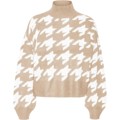 Mink - Front - Vero Moda Womens-Ladies Houndstooth Turtle Neck Jumper