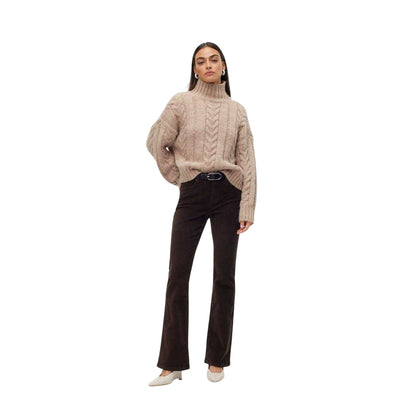 Mink - Pack Shot - Vero Moda Womens-Ladies Turtle Neck Relaxed Fit Jumper