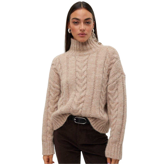 Mink - Front - Vero Moda Womens-Ladies Turtle Neck Relaxed Fit Jumper