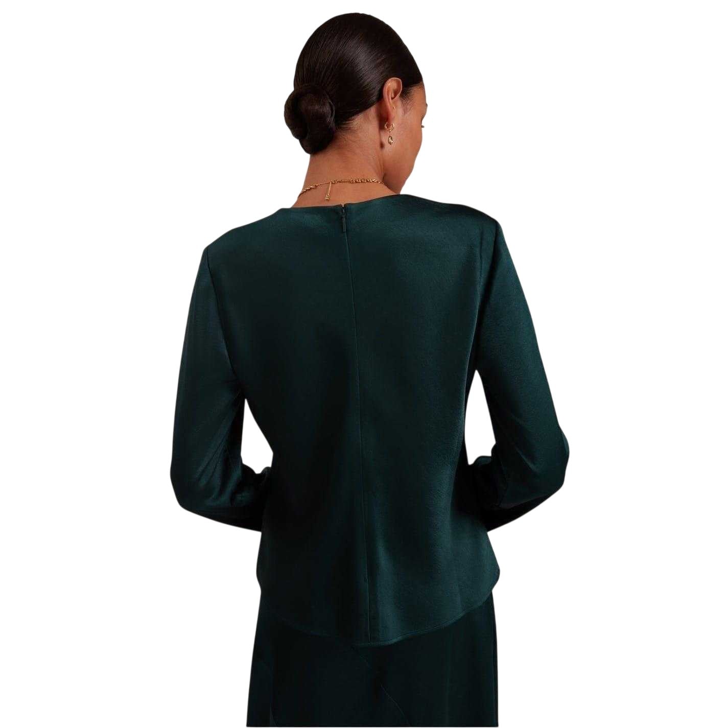 Dark Green - Back - Ted Baker Womens-Ladies Mesh Crew Neck Long-Sleeved Top