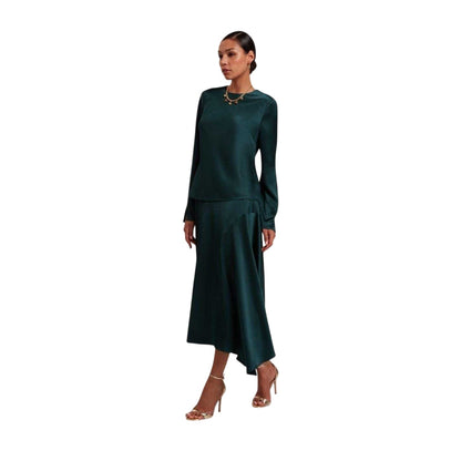 Dark Green - Side - Ted Baker Womens-Ladies Mesh Crew Neck Long-Sleeved Top
