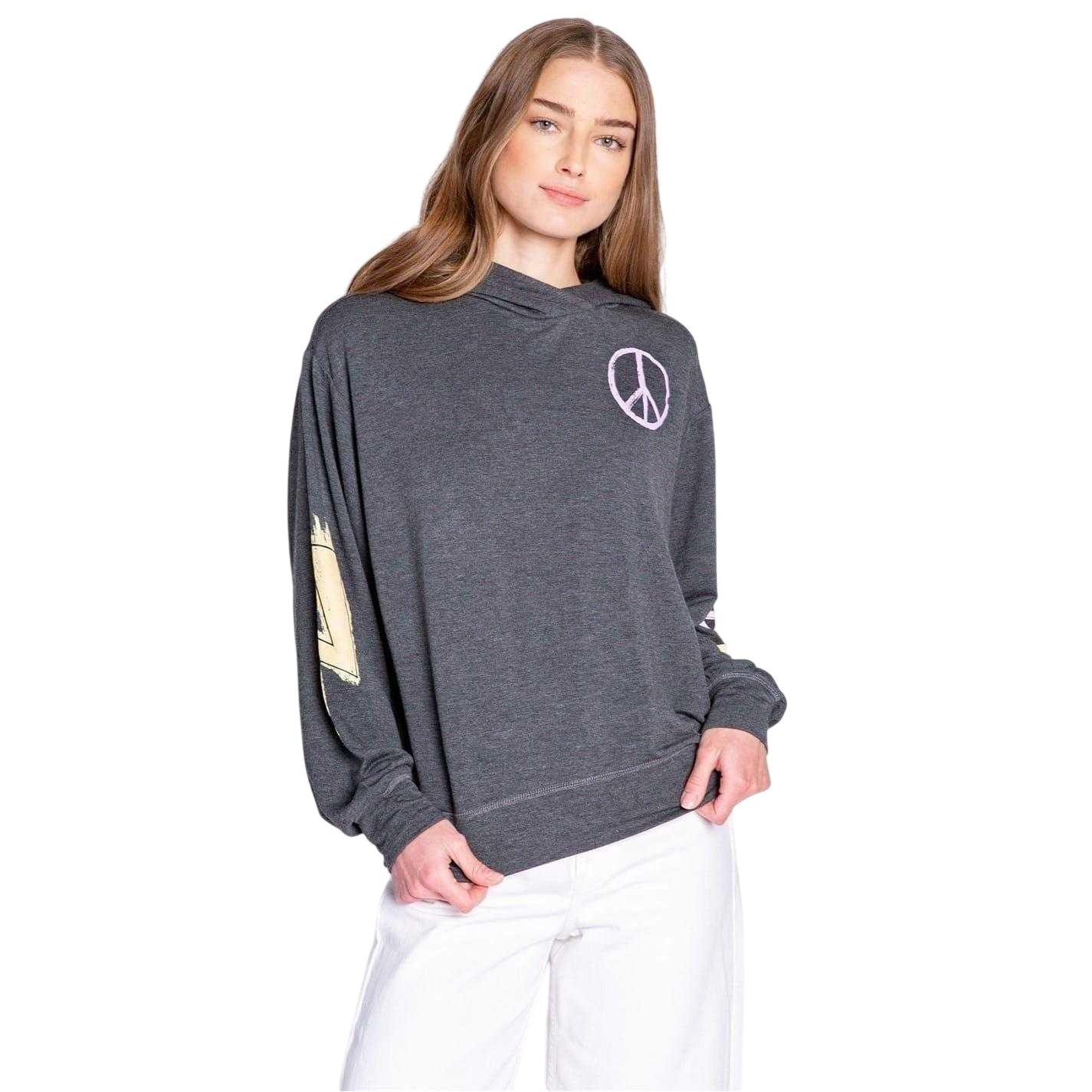 Anthrazit Marl - Back - PJ Salvage Girls Peace Sign Pullover Hoodie